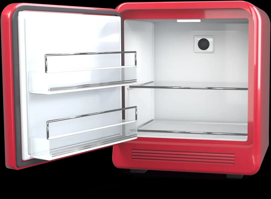 Minibar BookNoFees: otevřený a prázdný, připravený k naplnění